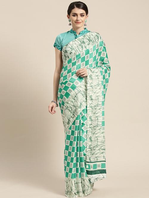 checkered printed saree with blouse - 17089769 -  Standard Image - 0