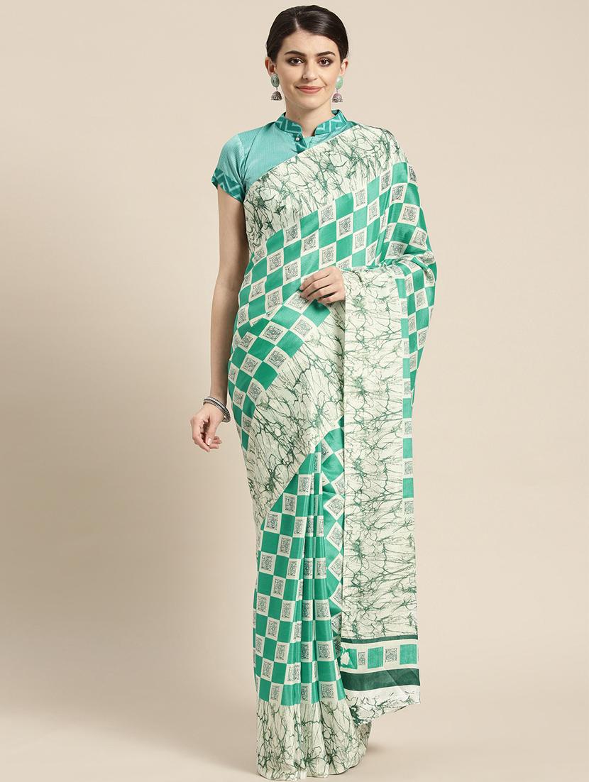 checkered printed saree with blouse - 17089769 -  Zoom Image - 0