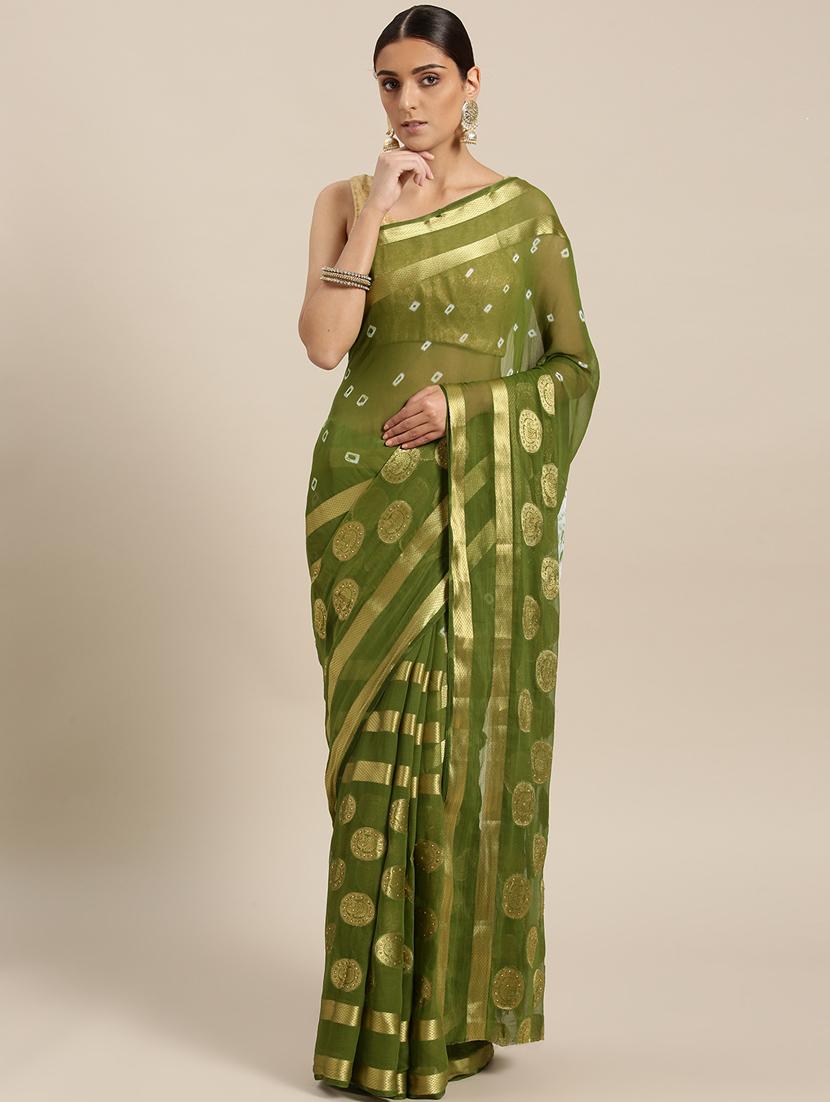 tie & dye plain saree with blouse - 17089770 - Zoom Image - 0