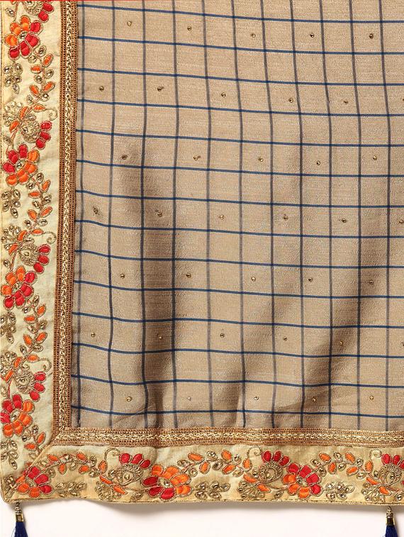 checkered printed saree with blouse - 17089776 - Standard Image - 3
