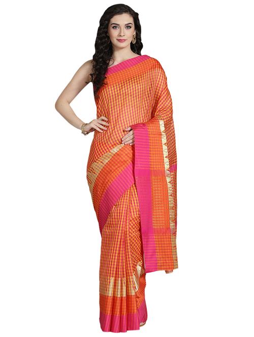 checkered maheshwari saree with blouse - 17089786 - Standard Image - 0