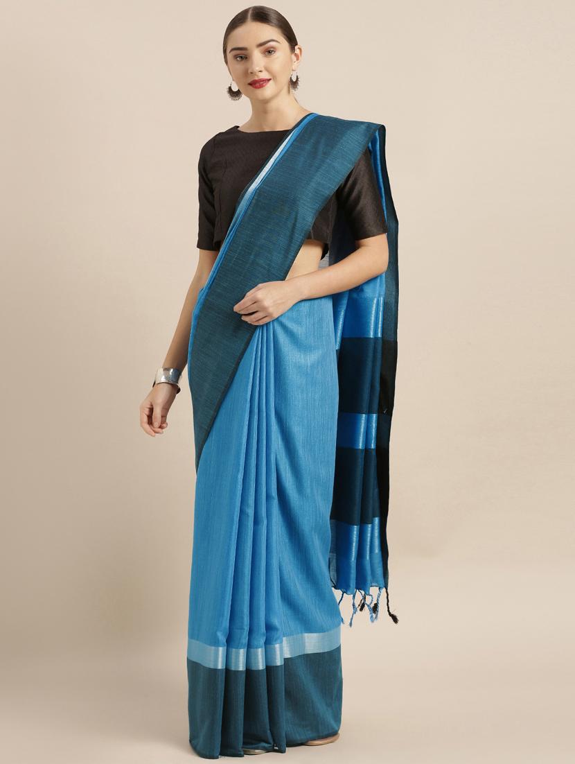 solid woven saree with blouse - 17089865 - Zoom Image - 0