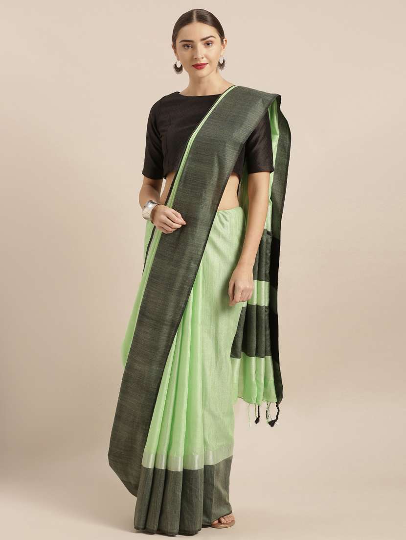 contrast woven saree with blouse