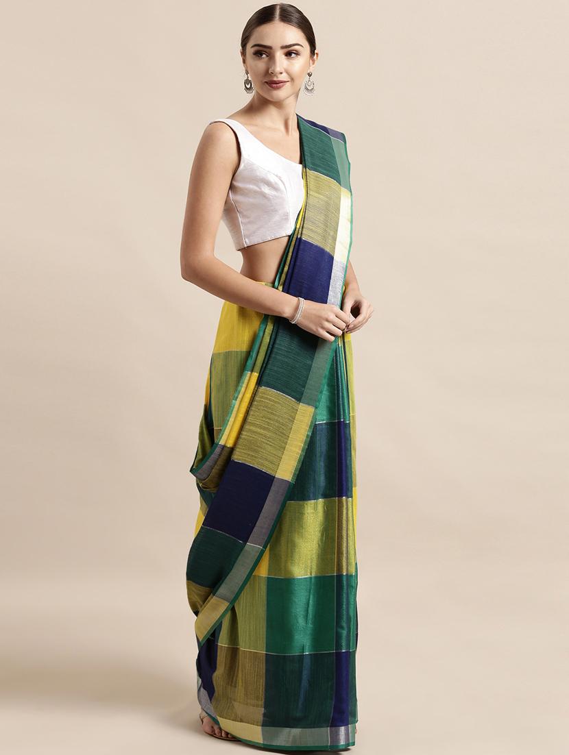 multi colored linen saree with blouse - 17089874 -  Zoom Image - 0