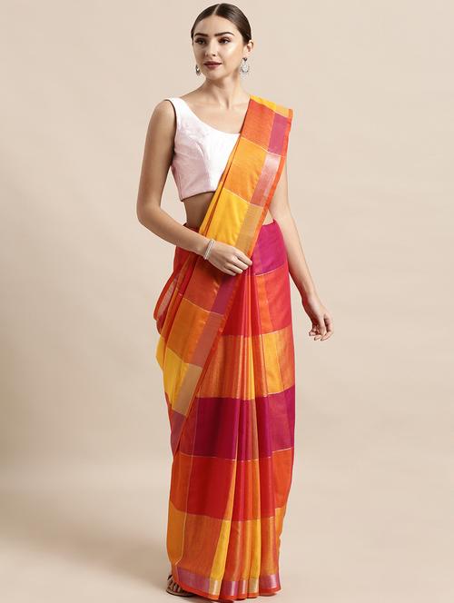 multi colored linen saree with blouse - 17089876 - Standard Image - 0
