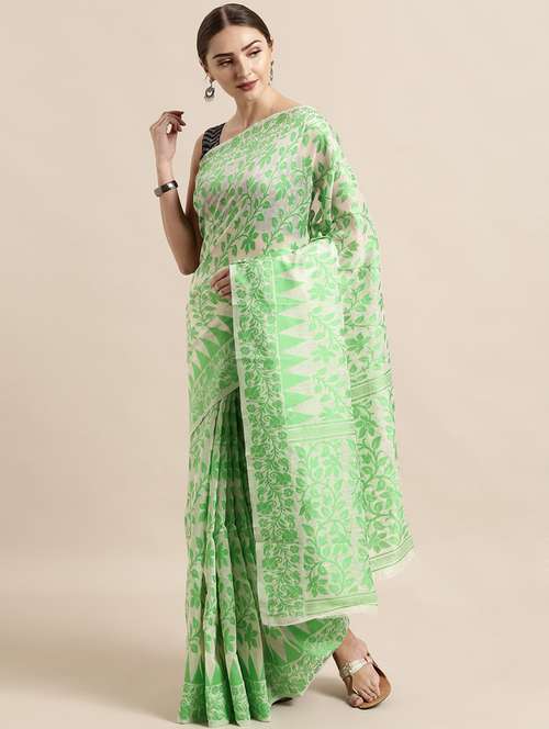 self design jamdani saree with blouse - 17089890 - Standard Image - 0