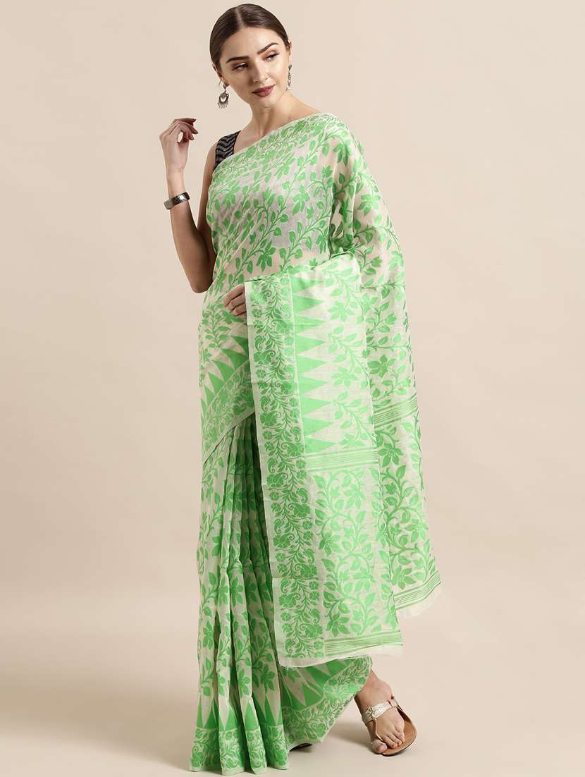 self design jamdani saree with blouse - 17089890 - Zoom Image - 0