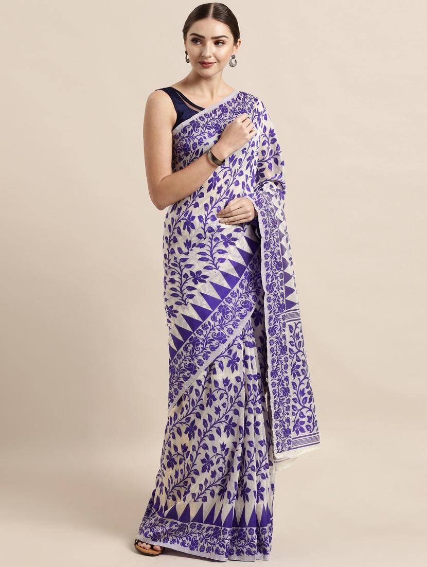 self design jamdani saree with blouse - 17089891 - Zoom Image - 0