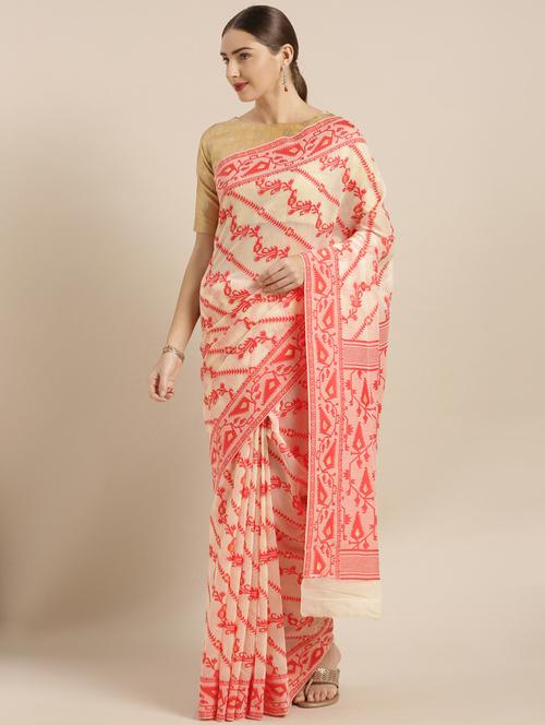 self design jamdani saree with blouse - 17089912 - Standard Image - 0