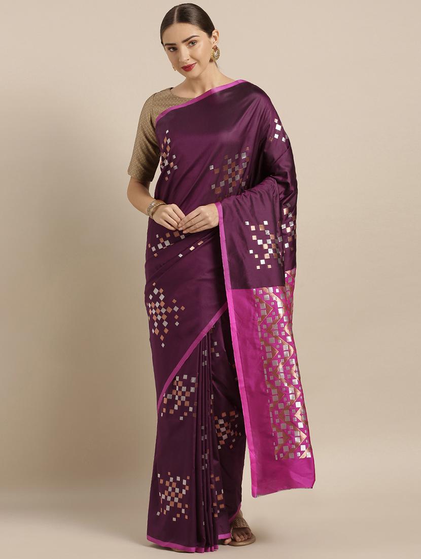 red silk blend banarasi saree with blouse - 17089974 -  Zoom Image - 0