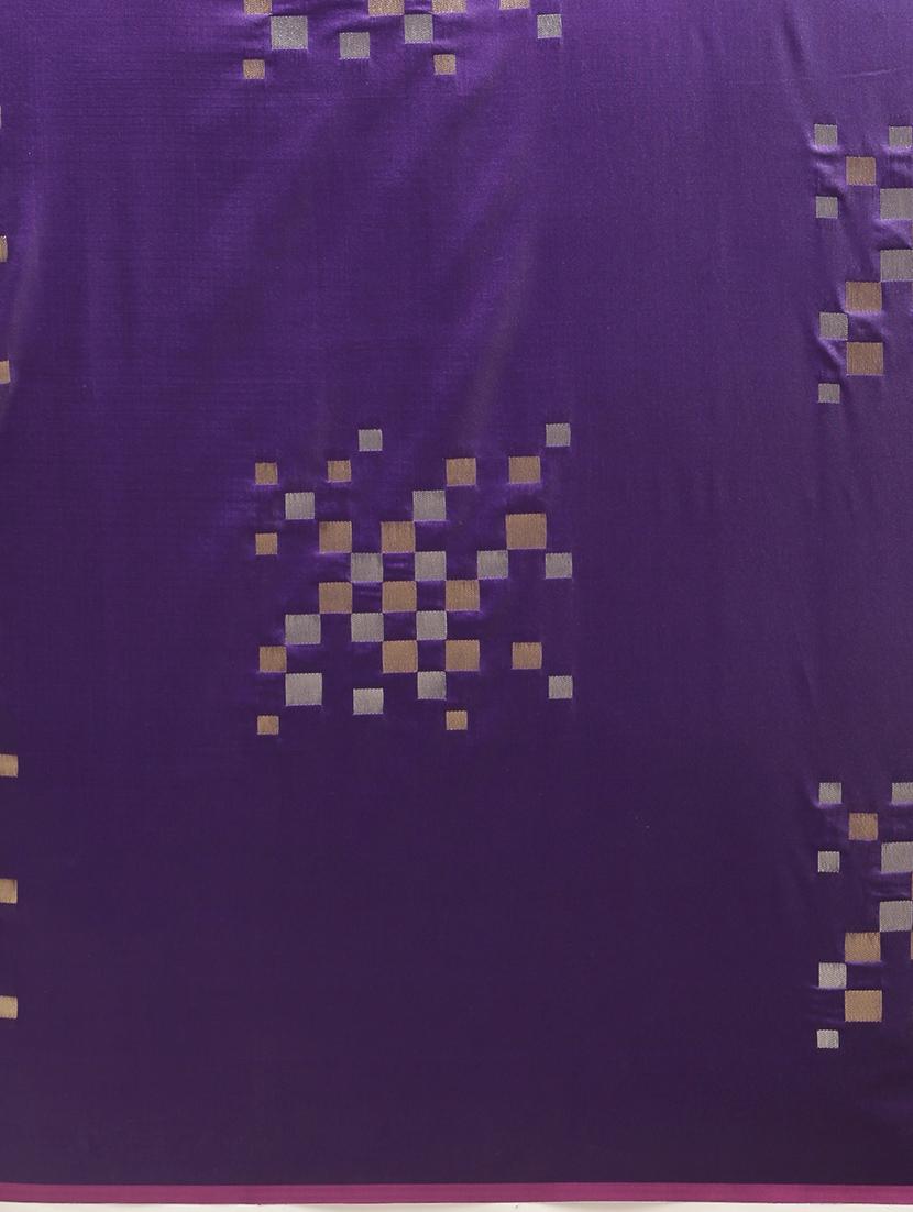 purple silk blend banarasi saree with blouse - 17089976 - Standard Image - 3