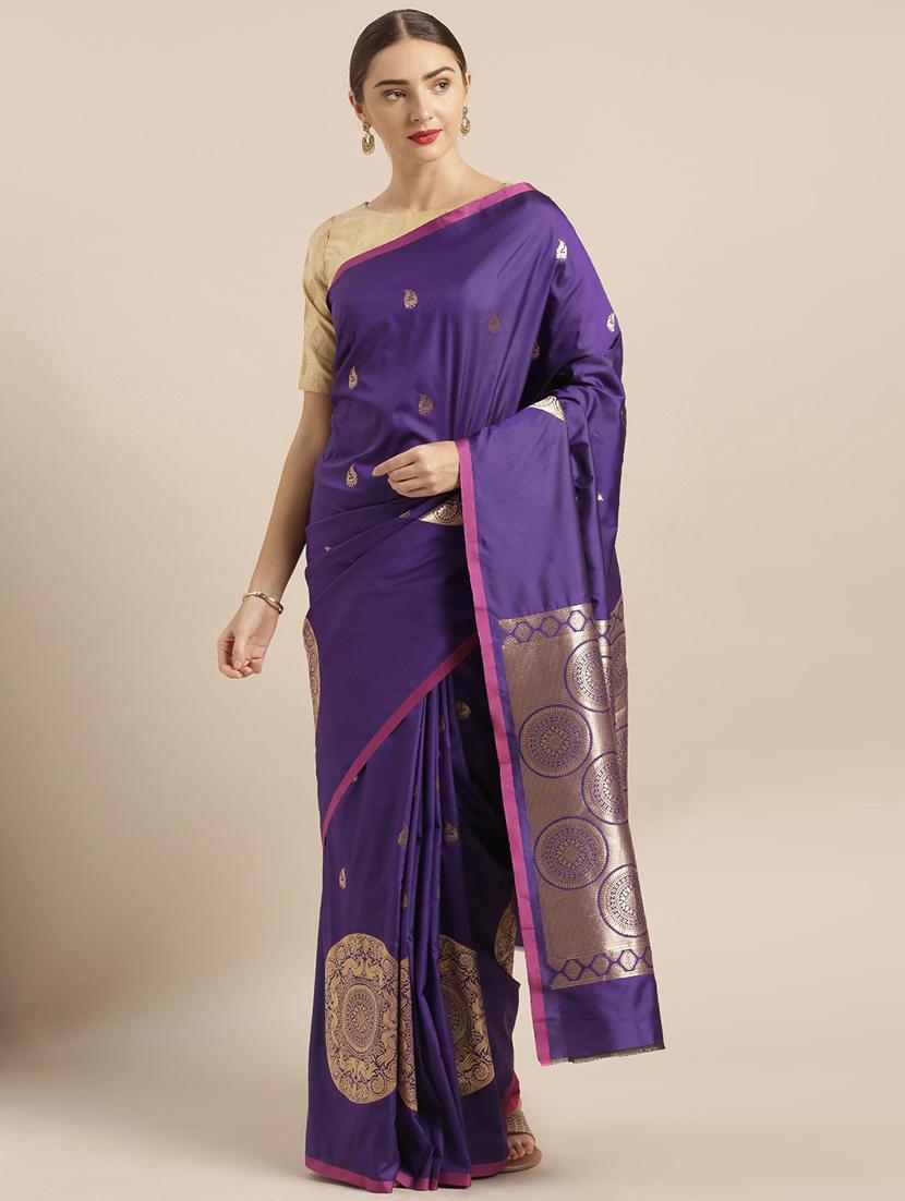 purple silk blend banarasi saree with blouse - 17089977 -  Zoom Image - 0