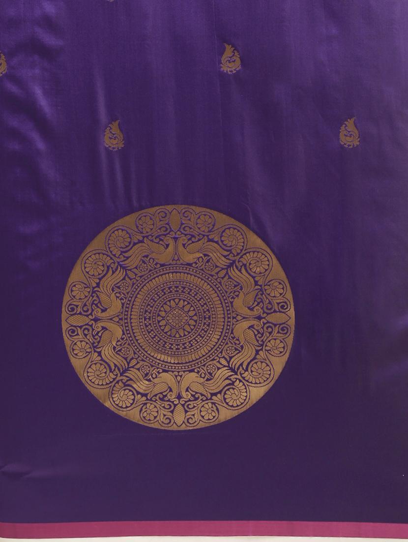purple silk blend banarasi saree with blouse - 17089977 - Standard Image - 3