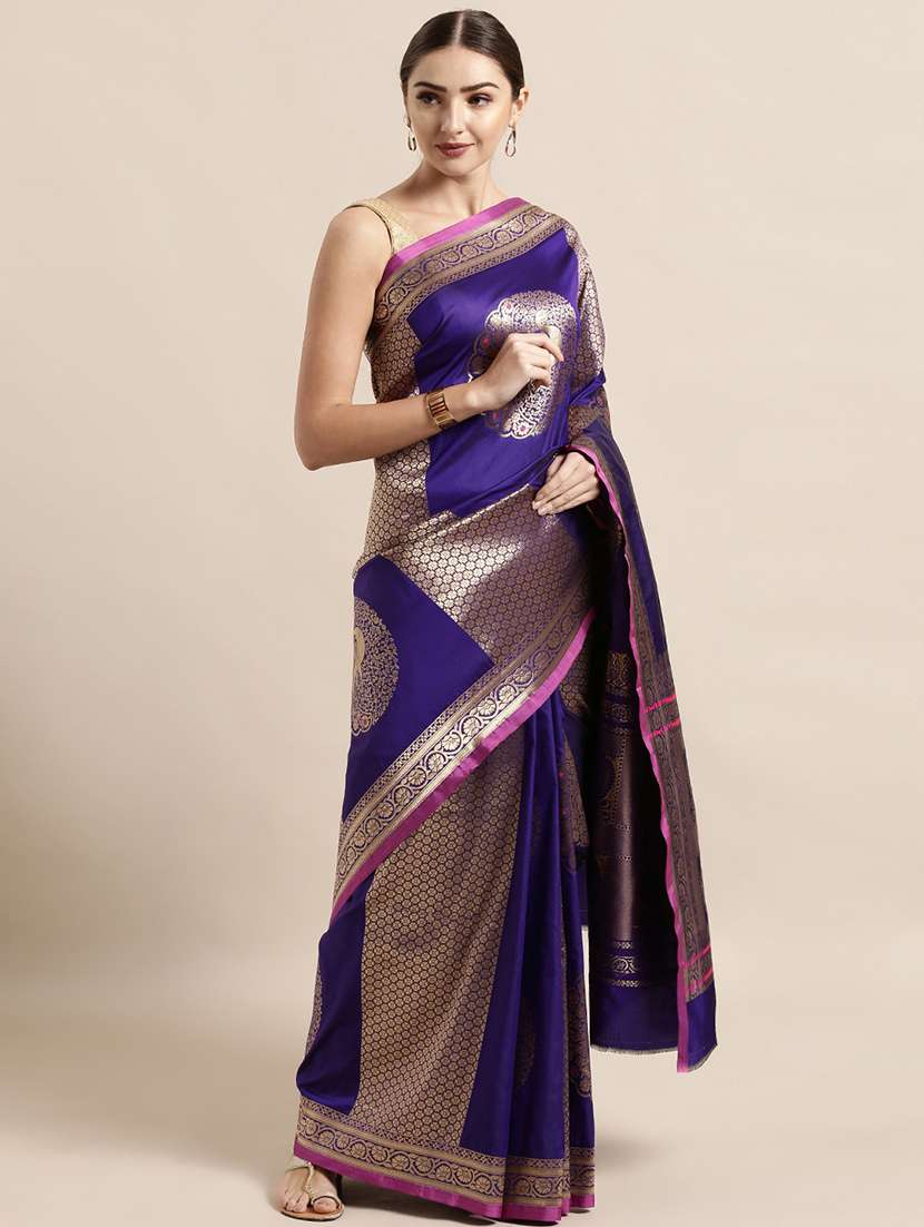 purple silk blend banarasi saree with blouse - 17089983 - Zoom Image - 0