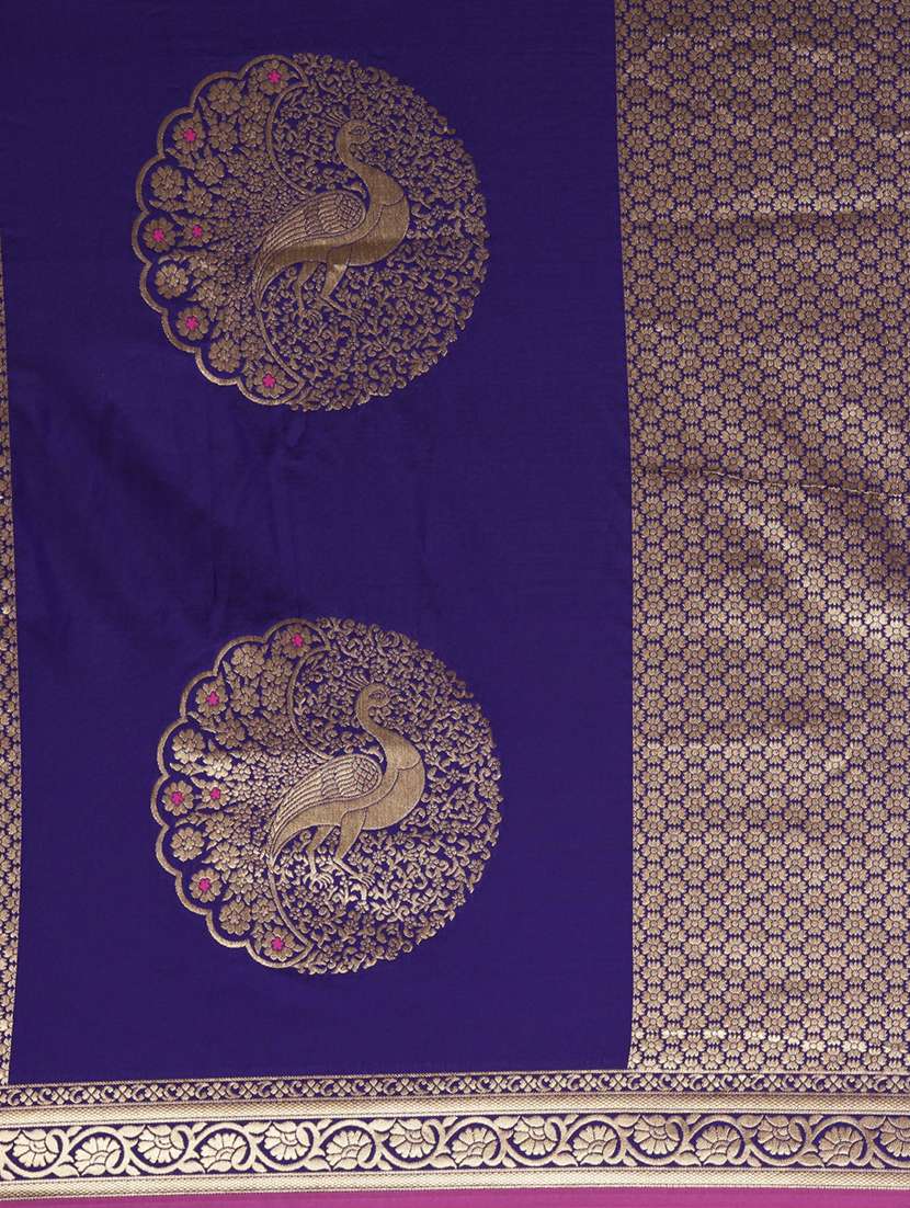 purple silk blend banarasi saree with blouse - 17089983 - Standard Image - 3