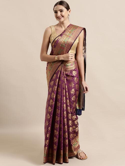 floral banarasi saree with blouse - 17089995 -  Standard Image - 0
