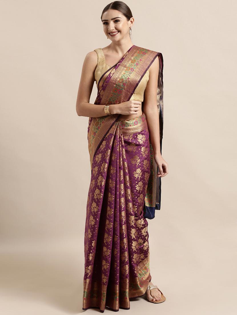 floral banarasi saree with blouse - 17089995 -  Zoom Image - 0