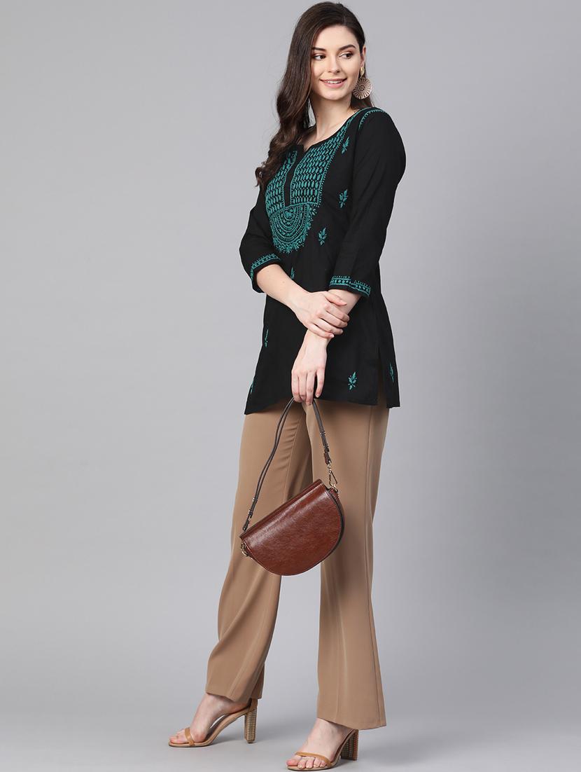 hand-embroidered black chikankari kurti - 17094441 - Standard Image - 3