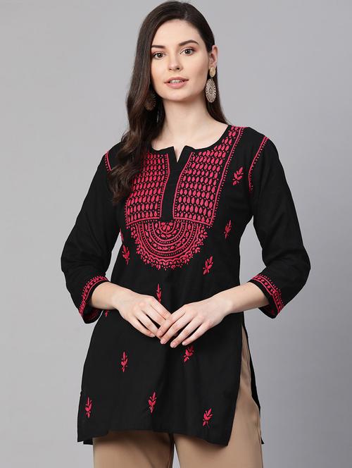 women chikankari straight short kurti - 17094443 - Standard Image - 0
