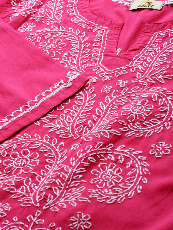 pink knee length cotton chikankari ladies kurta - 17098977 - Standard Image - 3