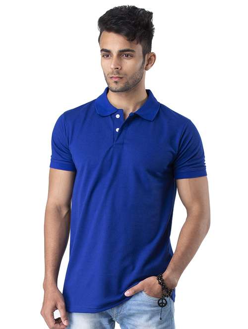 blue solid polo t-shirt - 17098995 -  Standard Image - 0