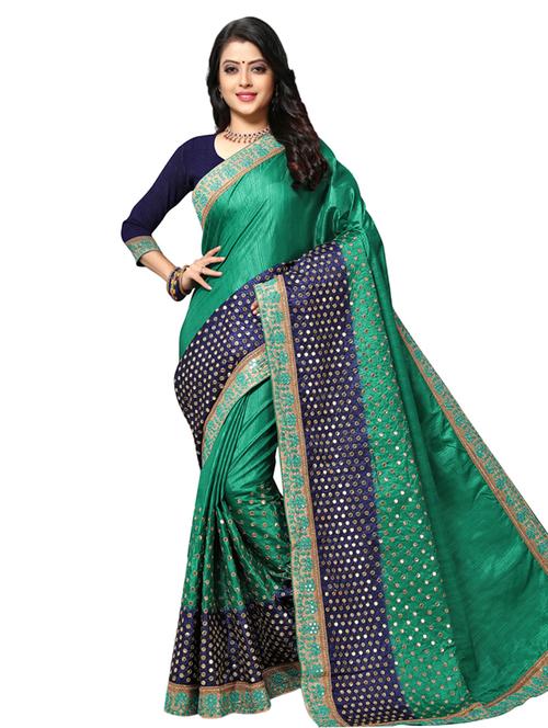 contrast embroidered saree with blouse - 17100482 - Standard Image - 0