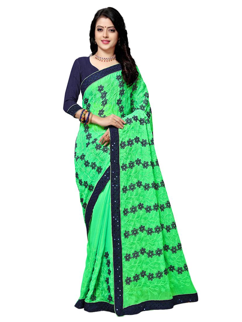 contrast embroidered saree with blouse - 17100485 - Zoom Image - 0