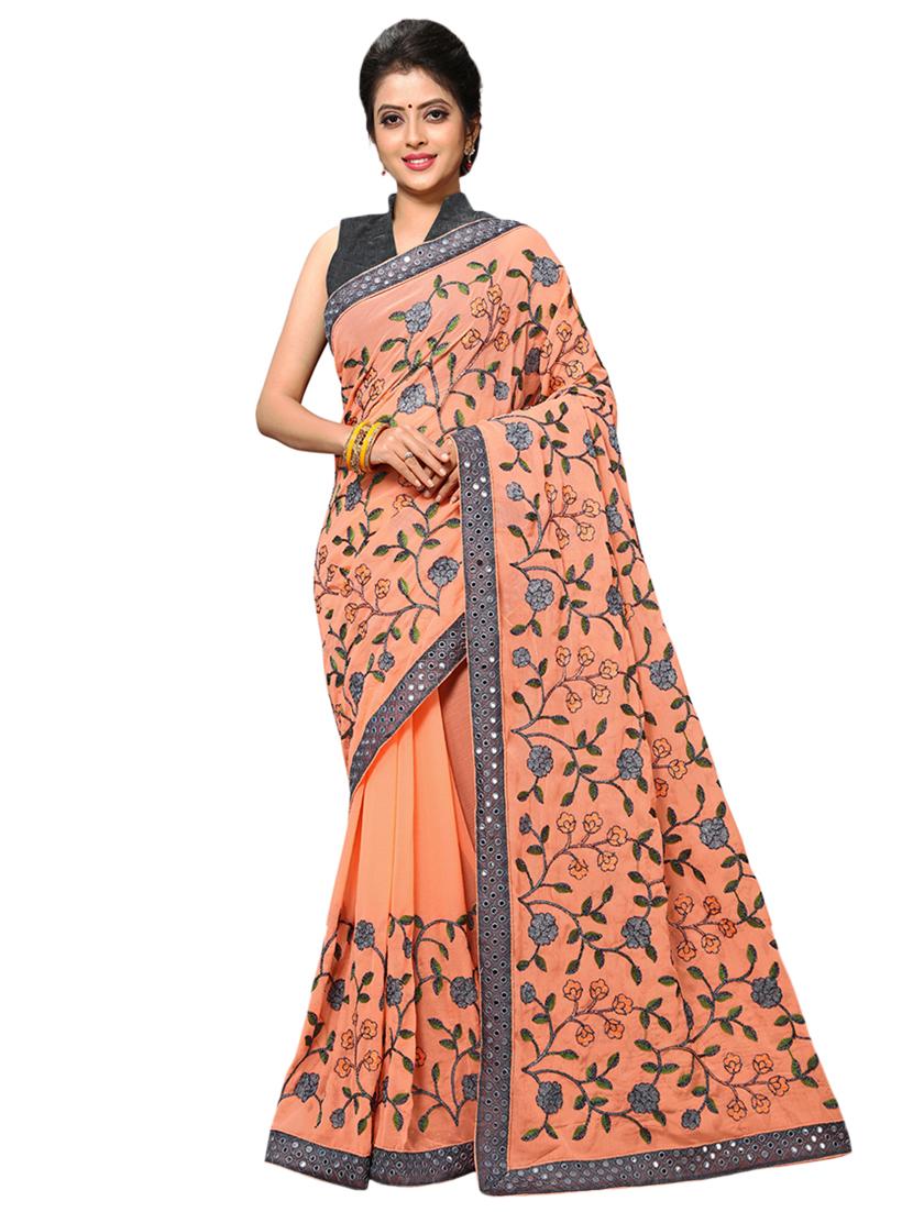 bordered embroidered saree with blouse - 17100506 - Zoom Image - 0
