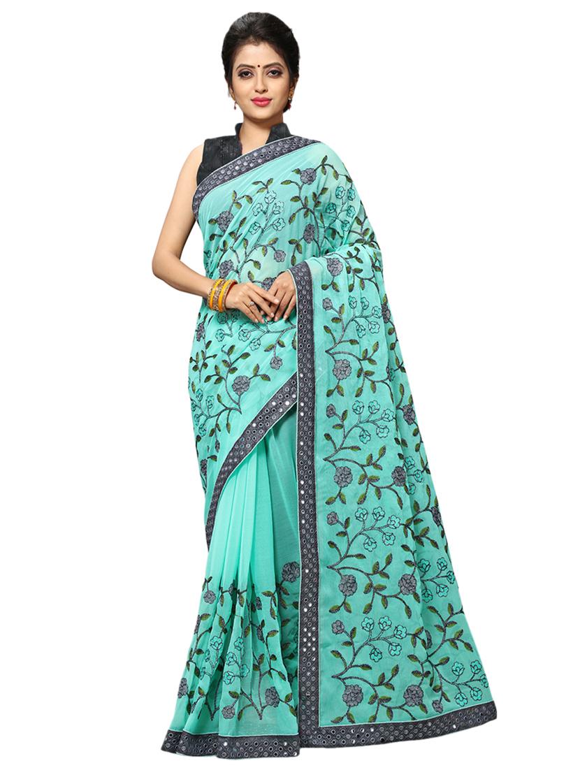 bordered embroidered saree with blouse - 17100509 -  Zoom Image - 0