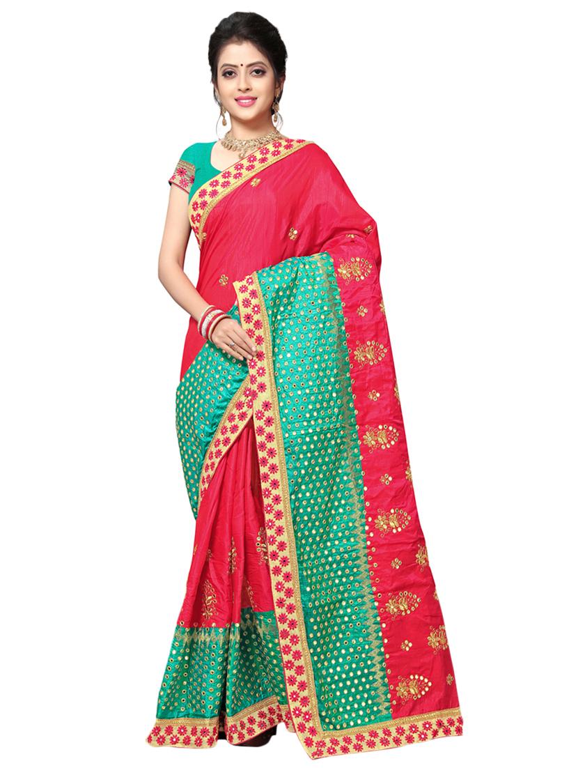 contrast embroidered saree with blouse - 17100520 -  Zoom Image - 0
