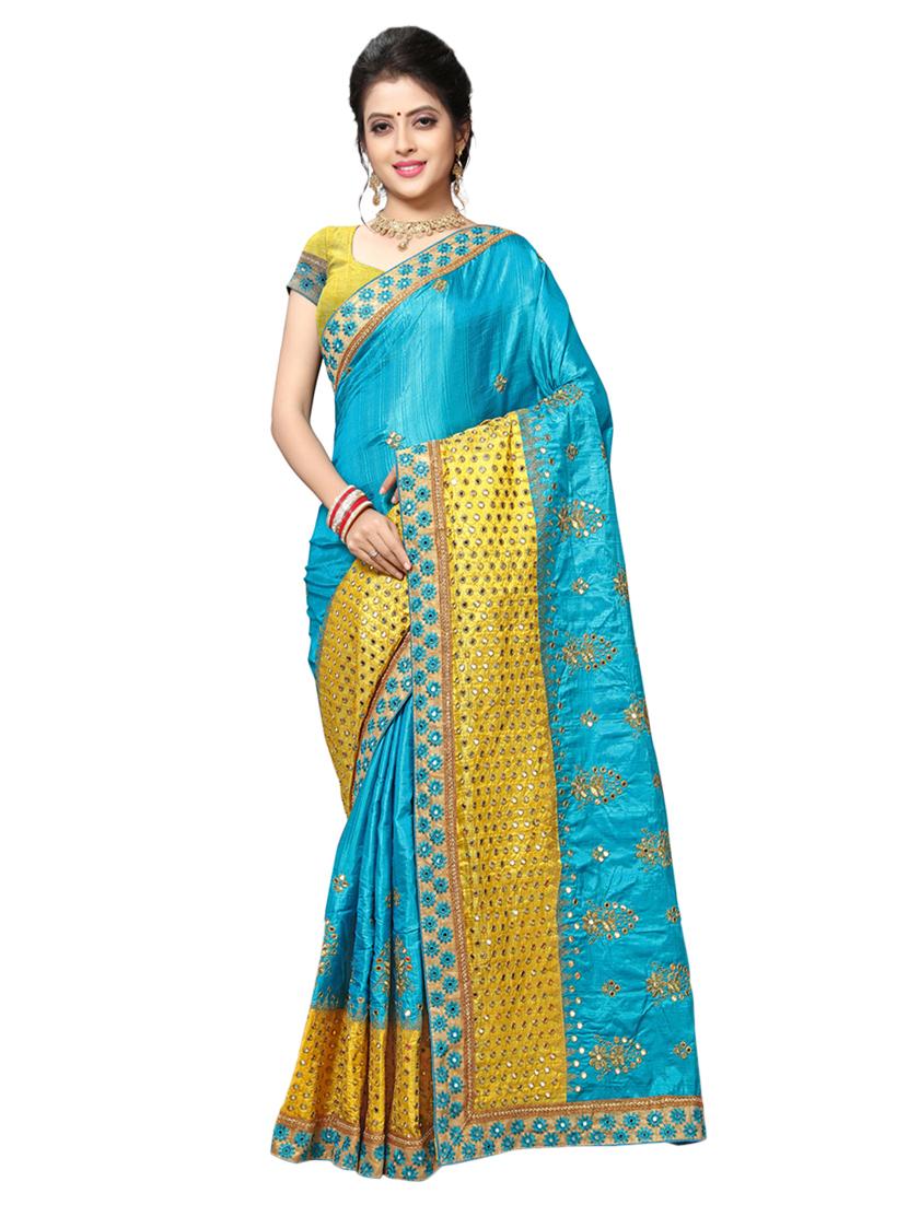 contrast embroidered saree with blouse - 17100524 - Zoom Image - 0