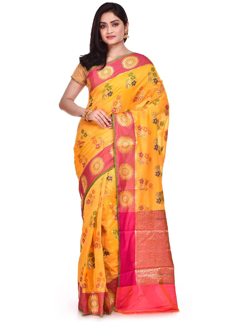 floral banarasi saree with blouse - 17100936 - Zoom Image - 0