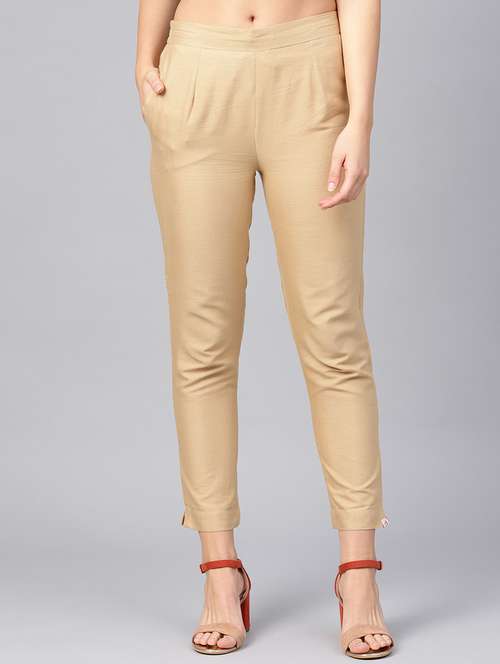 beige cotton straight tapered pant - 17101886 - Standard Image - 0
