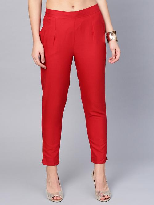 red cotton straight tapered pant - 17101889 - Standard Image - 0
