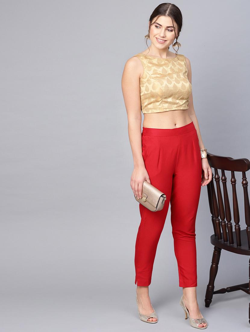 red cotton straight tapered pant - 17101889 - Standard Image - 3