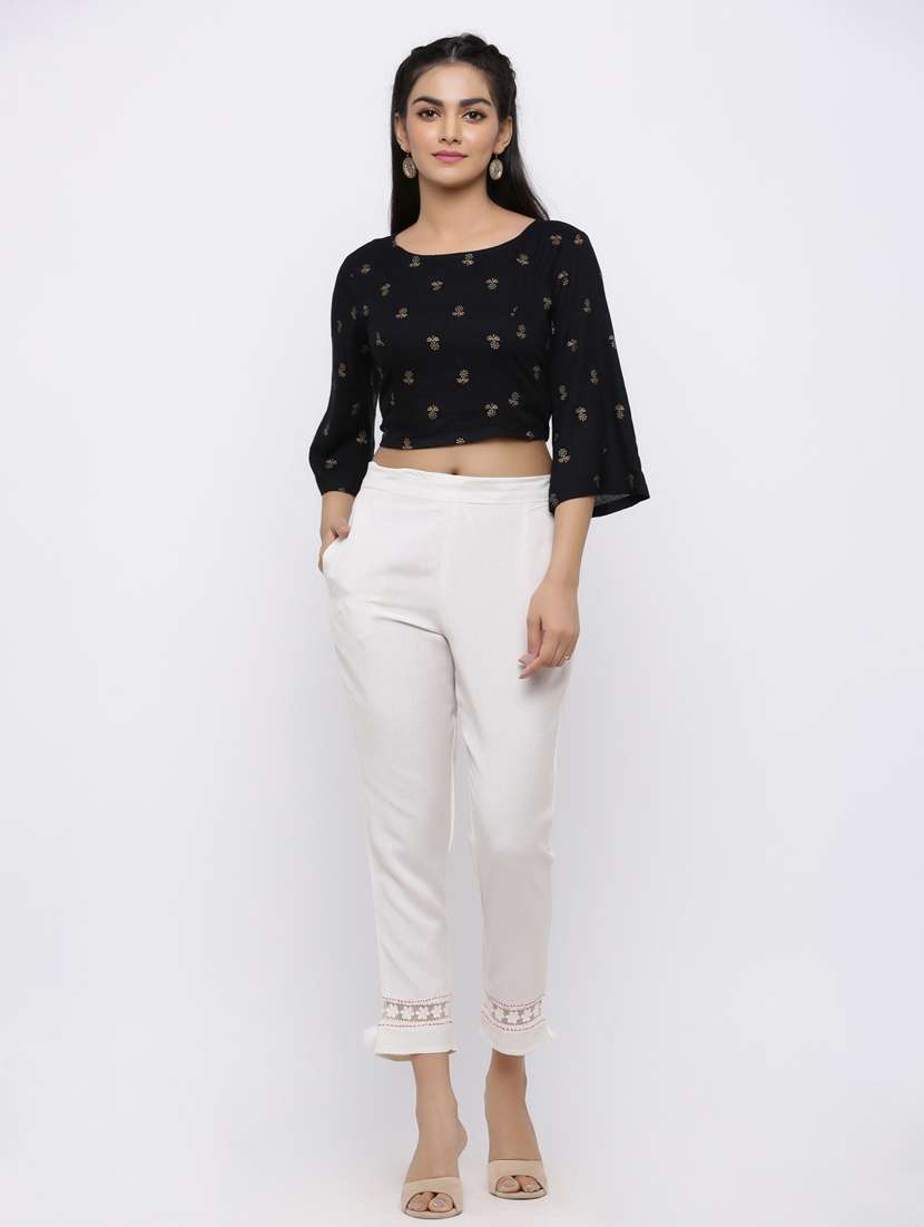 white rayon straight tapered pant - 17101892 -  Standard Image - 3