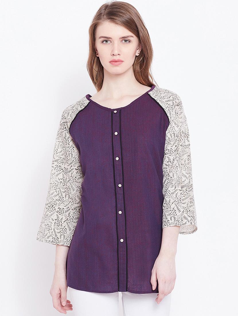 raglan sleeves button-up tunic - 17106194 - Zoom Image - 0