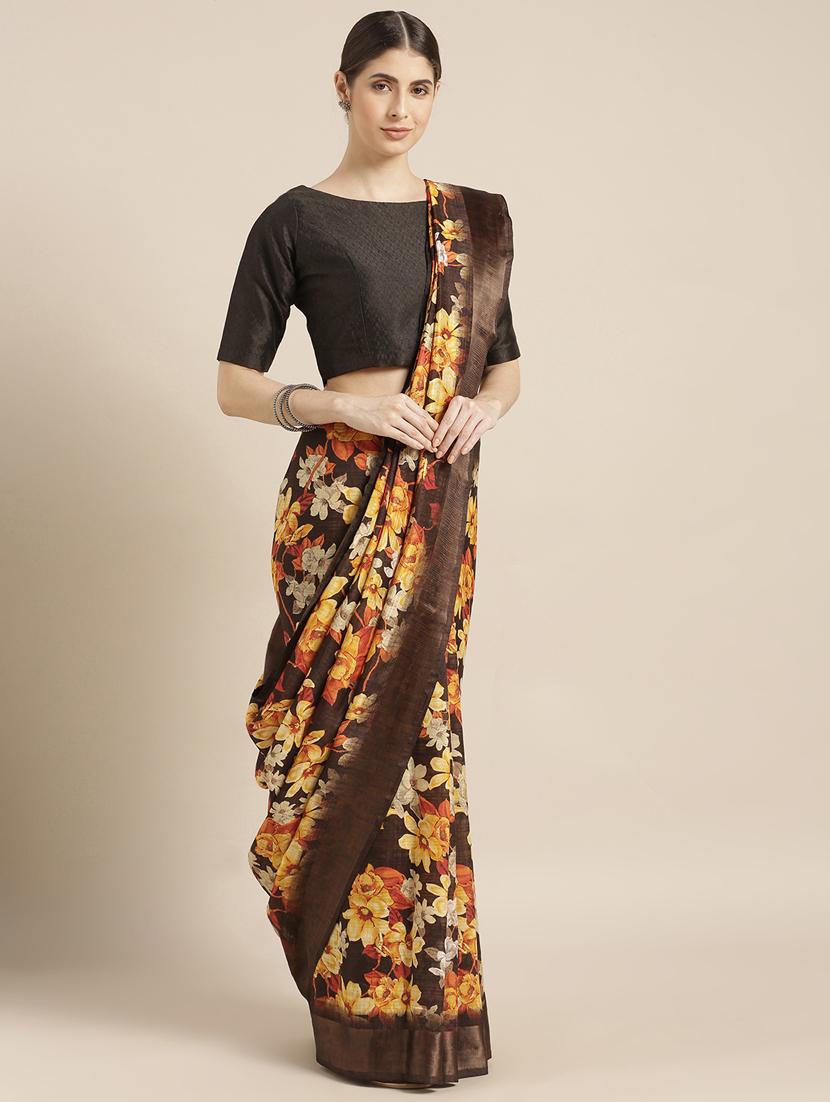 floral printed saree with blouse - 17108990 - Zoom Image - 0