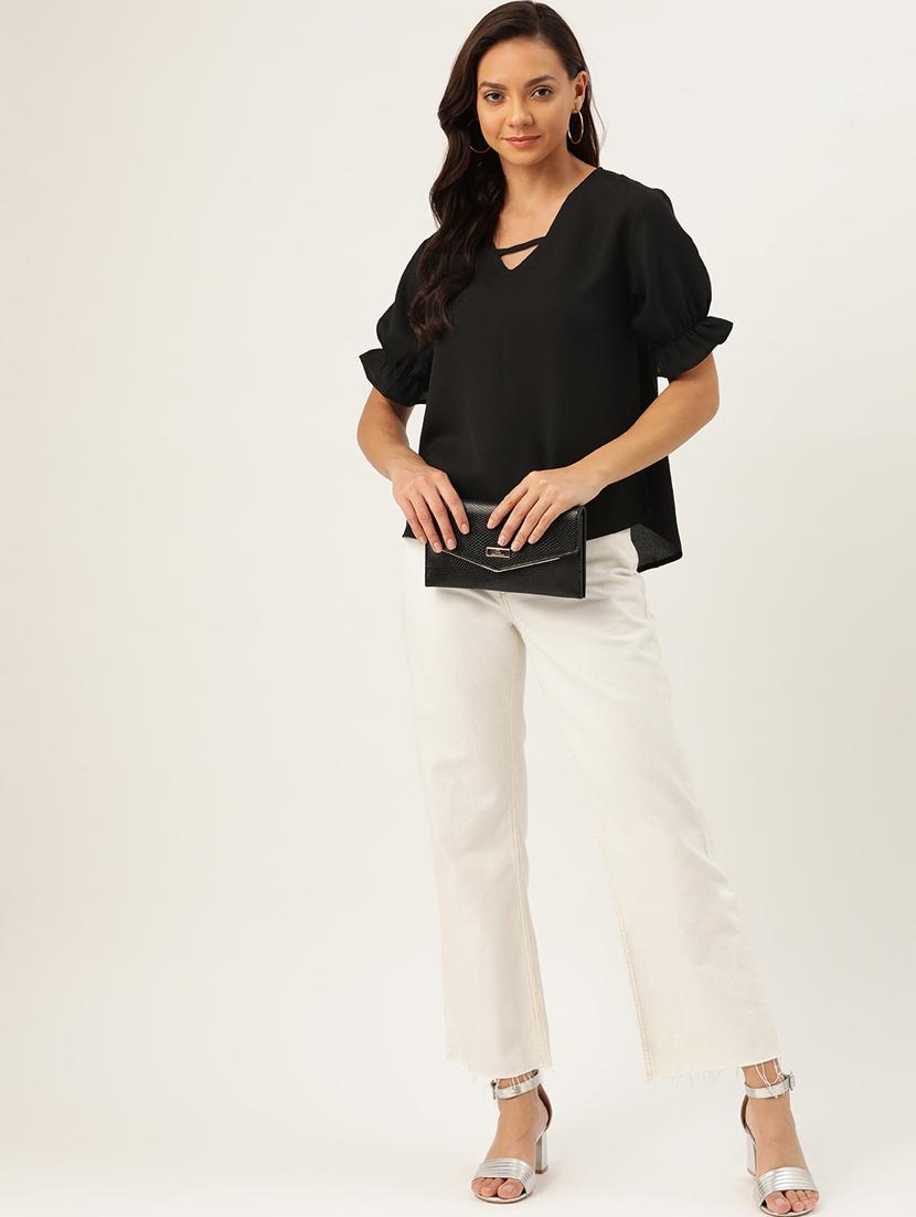 women's straight v neck top - 17111987 - Standard Image - 3