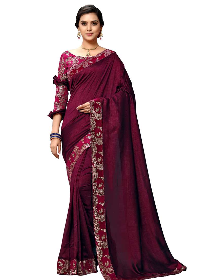 solid bordered saree with blouse