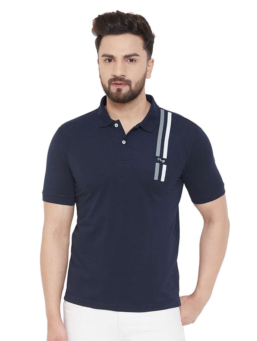 navy blue printed polo t-shirt - 17115708 - Zoom Image - 0