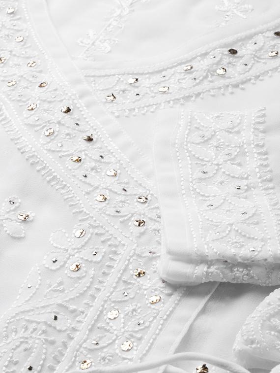 ada hand-embroidered white georgette chikankari angarkha kurti with muqaish - 17115804 - Standard Image - 3