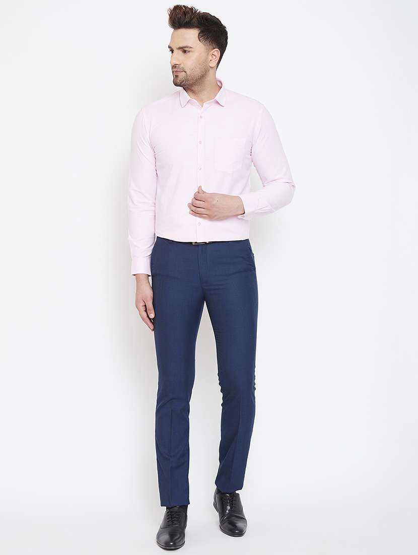 navy blue checkered flat front formal trouser - 17118846 -  Standard Image - 3