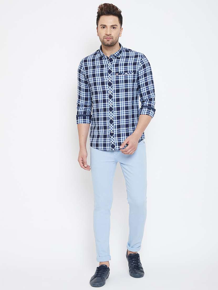 navy blue checkered casual shirt - 17118855 - Standard Image - 3