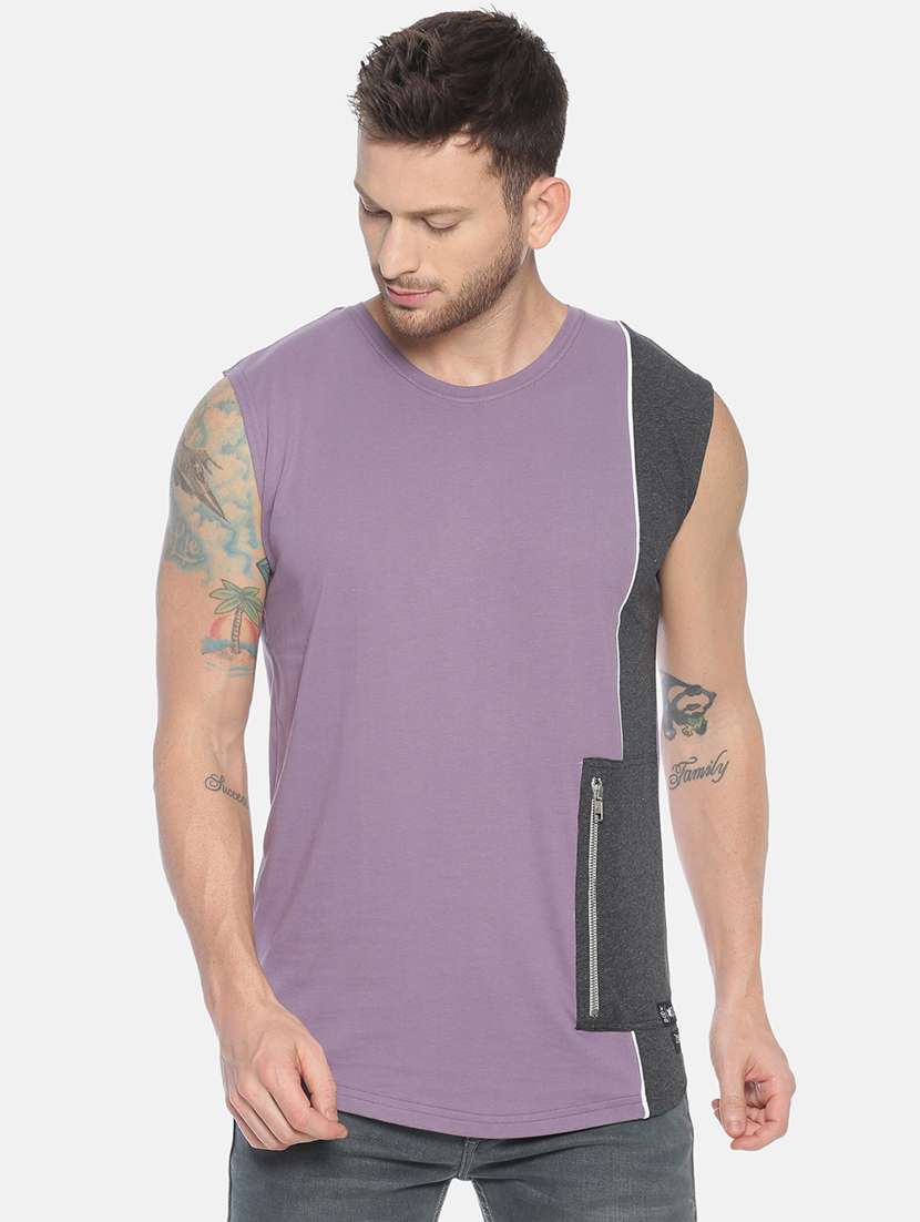 purple color block t-shirt