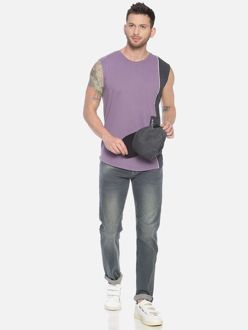 purple color block t-shirt - 17119463 - Standard Image - 3
