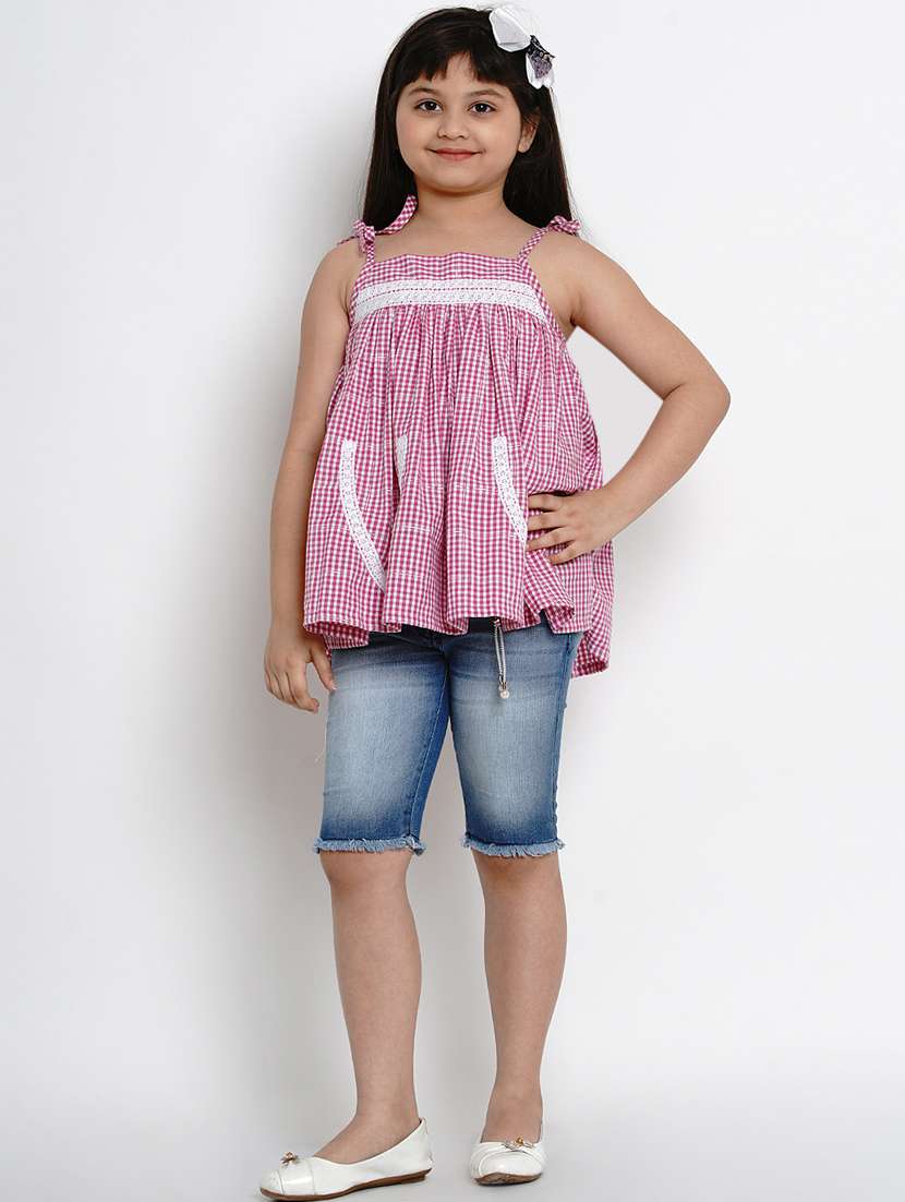 pink cotton blend crop tops & tee - 17120446 -  Standard Image - 3