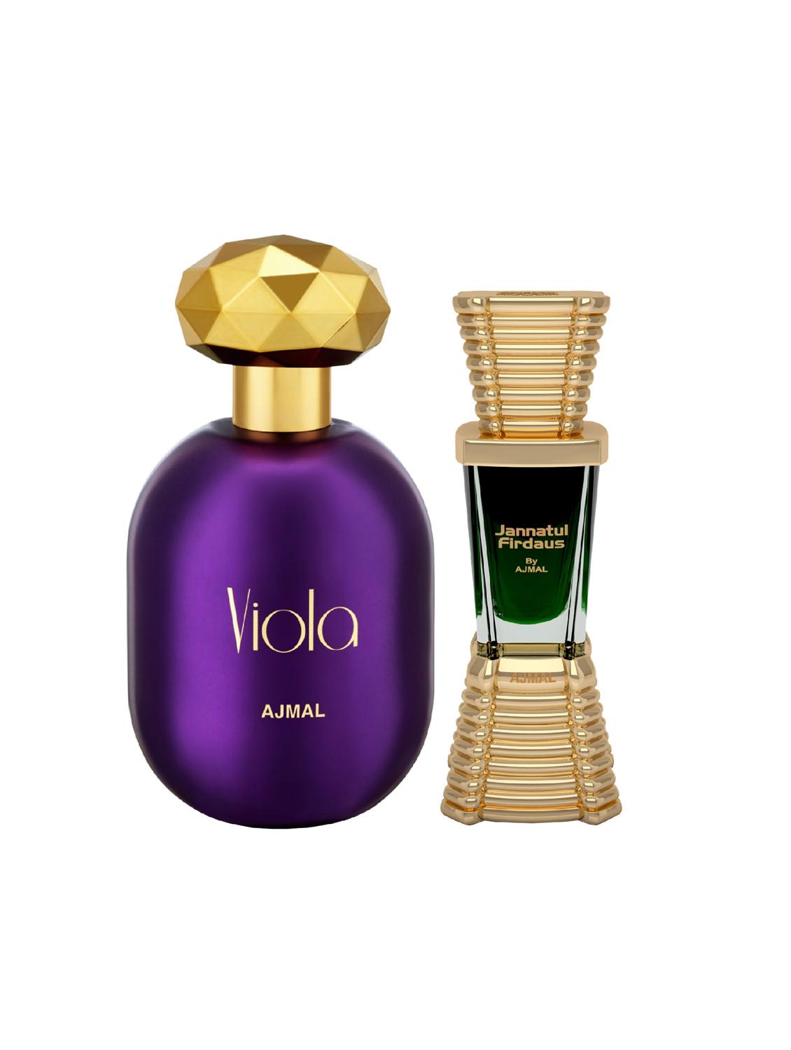 ajmal viola edp 75ml for women and jannatul firdaus cp alcohol-free attar 10ml for unisex + 2 parfum testers free - 17120839 -  Zoom Image - 0