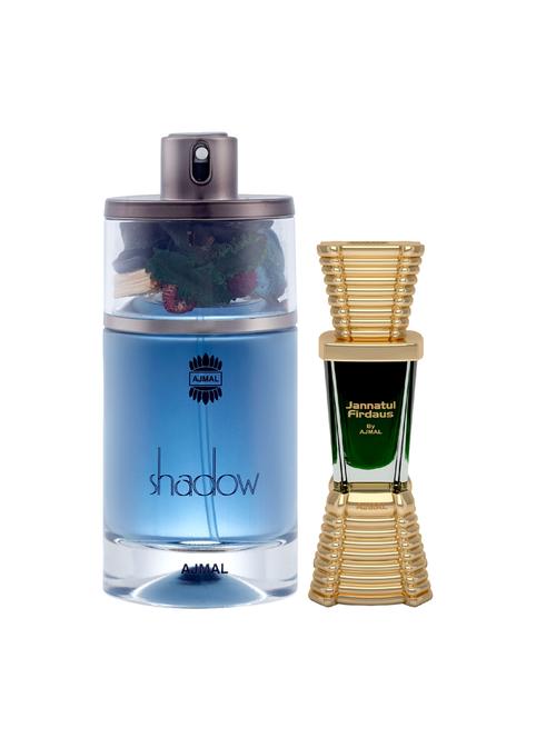 ajmal shadow him edp 75ml for men and jannatul firdaus cp alcohol-free attar 10ml for unisex + 2 parfum testers free - 17120845 -  Standard Image - 0