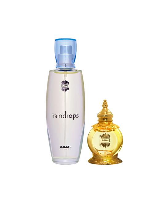 ajmal raindrops edp 50ml for women and mukhallat al wafa cp musky alcohol-free attar 12ml for unisex + 2 parfum testers free - 17120855 -  Standard Image - 0